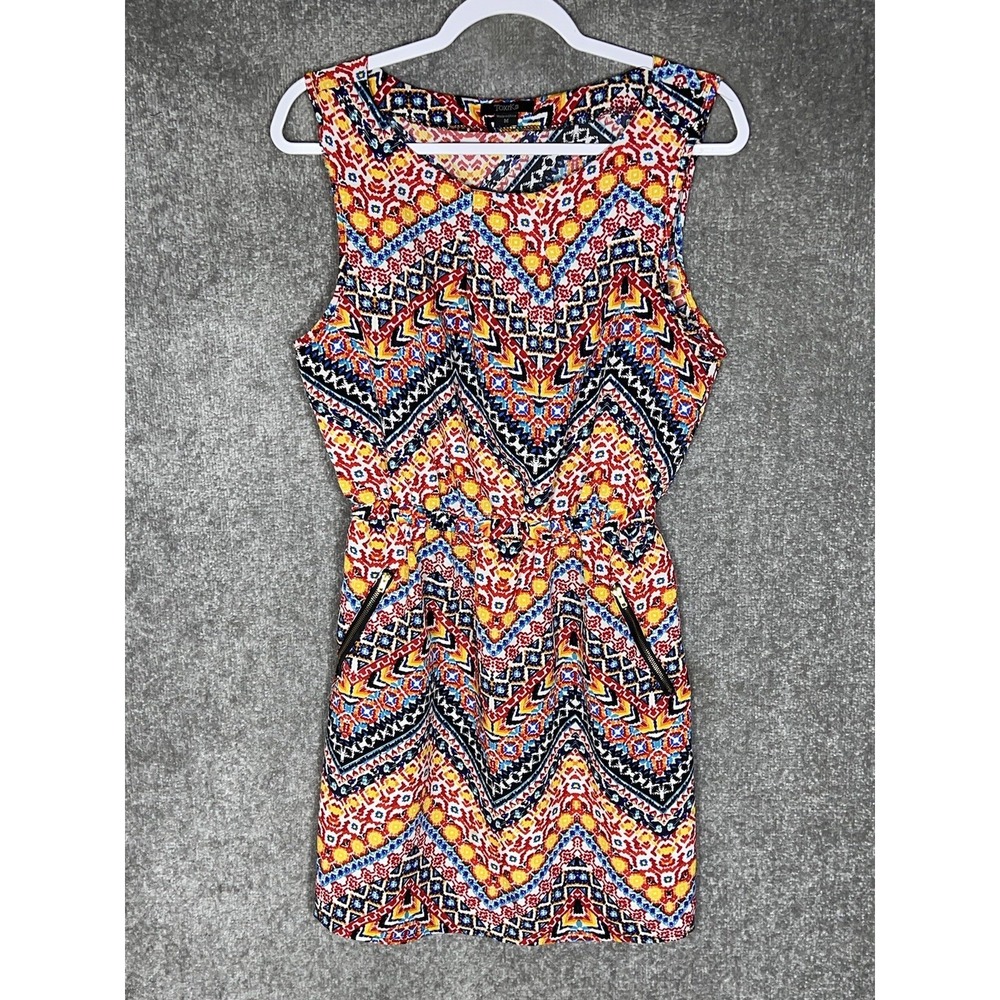 Toxik Dress Womens Size Medium Aztec Elastic Waist Zippered Pockets Sleeveless